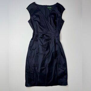 Lauren Ralph Lauren Navy Blue Sheath Dress Womens 8 Satin Cocktail